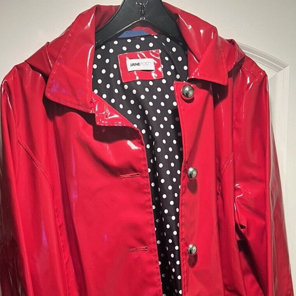 NWOT Women's plus-size Jane Post "Princess" slicker raincoat shiny red